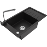 Mexen Elias granite sink 1-bowl with drainer and kitchen faucet Rita, black - 6511-77-670300-70