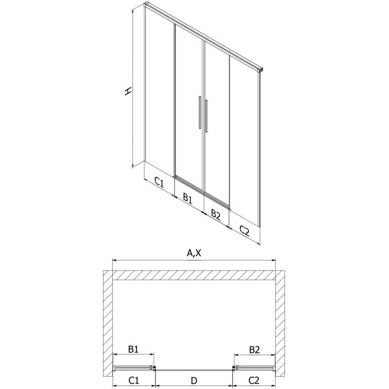 Mexen Rox Duo sliding shower doors 140 cm, black grid, black - 8C2-140-002-70-77