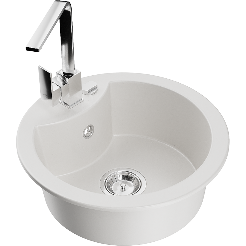Mexen Diego 1-bowl granite sink with Rita kitchen tap, white - 6512-20-670300-00