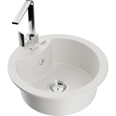 Mexen Diego 1-bowl granite sink with Rita kitchen tap, white - 6512-20-670300-00