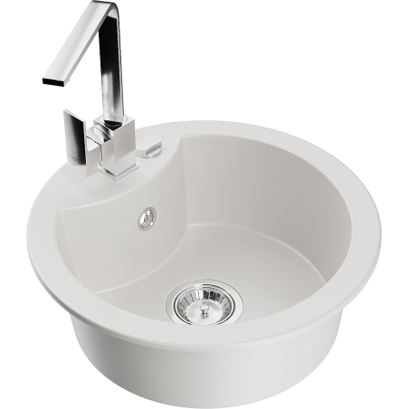 Mexen Diego granite kitchen sink single-bowl with kitchen faucet Rita, white - 6512-20-670300-00