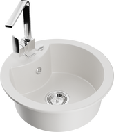 Mexen Diego 1-compartment granite sink with a kitchen mixer tap Rita, White - 6512-20-670300-00