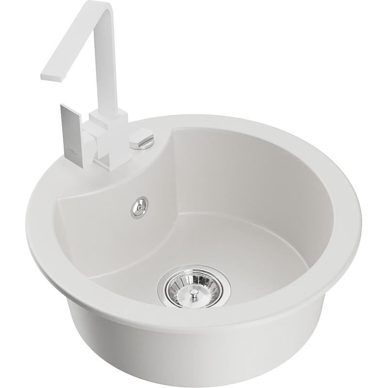 Mexen Diego 1-bowl granite sink with Rita kitchen faucet, white - 6512-20-670300-20