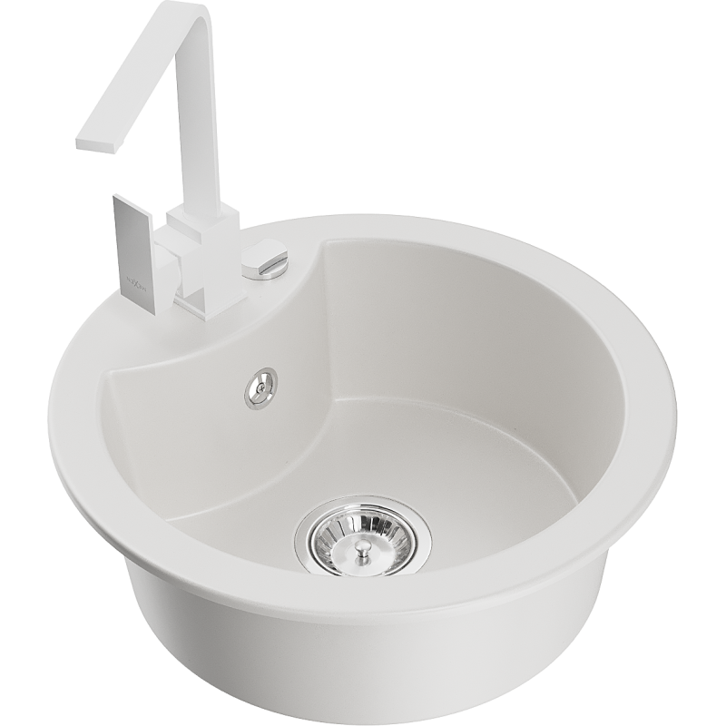 Mexen Diego single-bowl granite kitchen sink with Rita kitchen tap, white - 6512-20-670300-20
