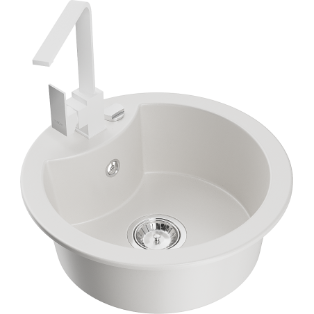 Mexen Diego 1-compartment granite sink with a kitchen mixer tap Rita, White - 6512-20-670300-20