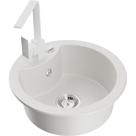Mexen Diego single-bowl granite kitchen sink with Rita kitchen tap, white - 6512-20-670300-20
