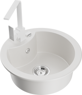 Mexen Diego 1-bowl granite sink with Rita kitchen faucet, white - 6512-20-670300-20