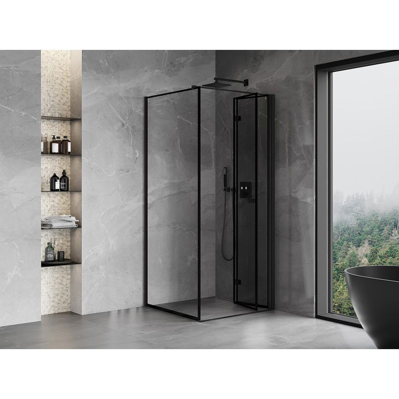 Mexen Mist-F folding shower cabin right 75 x 75 cm, black frame, black - 8A6T-075-075-70-70-P