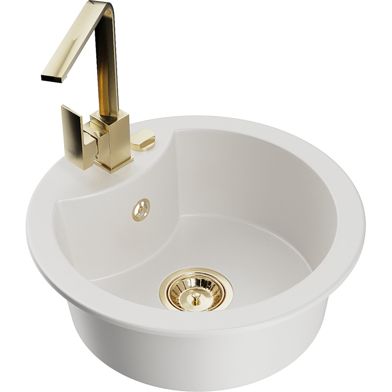 Mexen Diego 1-bowl granite sink with Rita kitchen faucet, white - 6512-20-670300-50