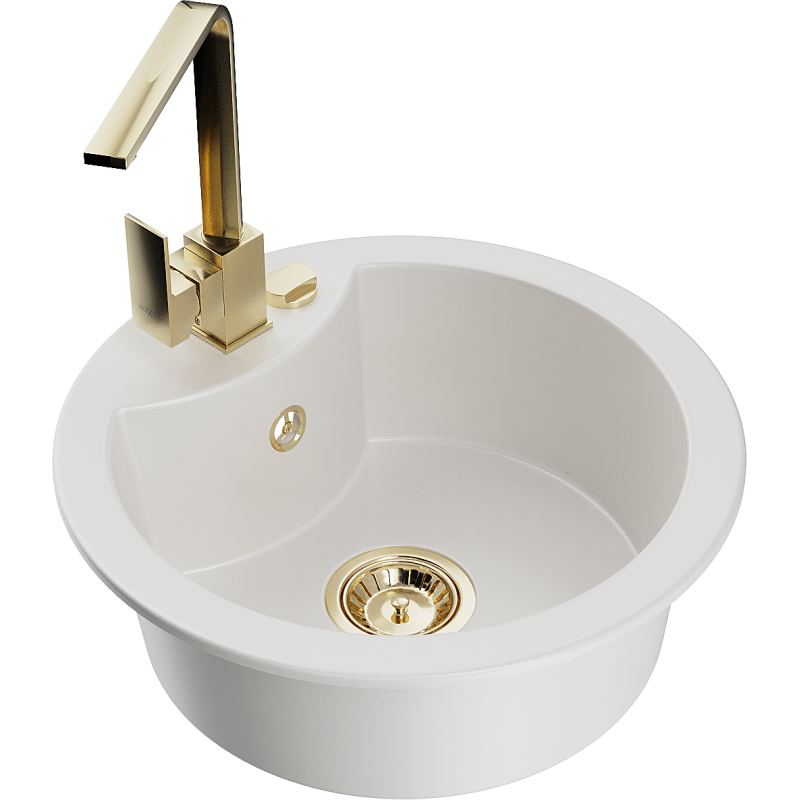 Mexen Diego 1-compartment granite sink with a kitchen mixer tap Rita, White - 6512-20-670300-50
