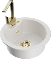 Mexen Diego 1-Bowl Granite Kitchen Sink with Rita Kitchen Tap, White - 6512-20-670300-50