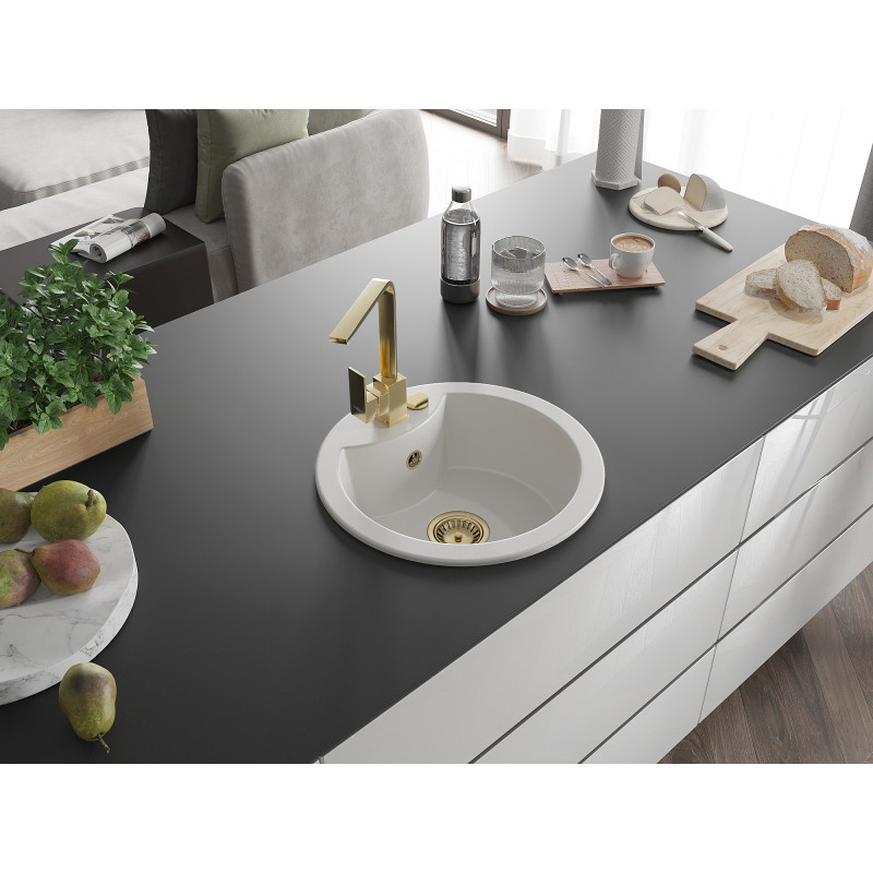 Mexen Diego 1-bowl granite sink with Rita kitchen faucet, white - 6512-20-670300-50