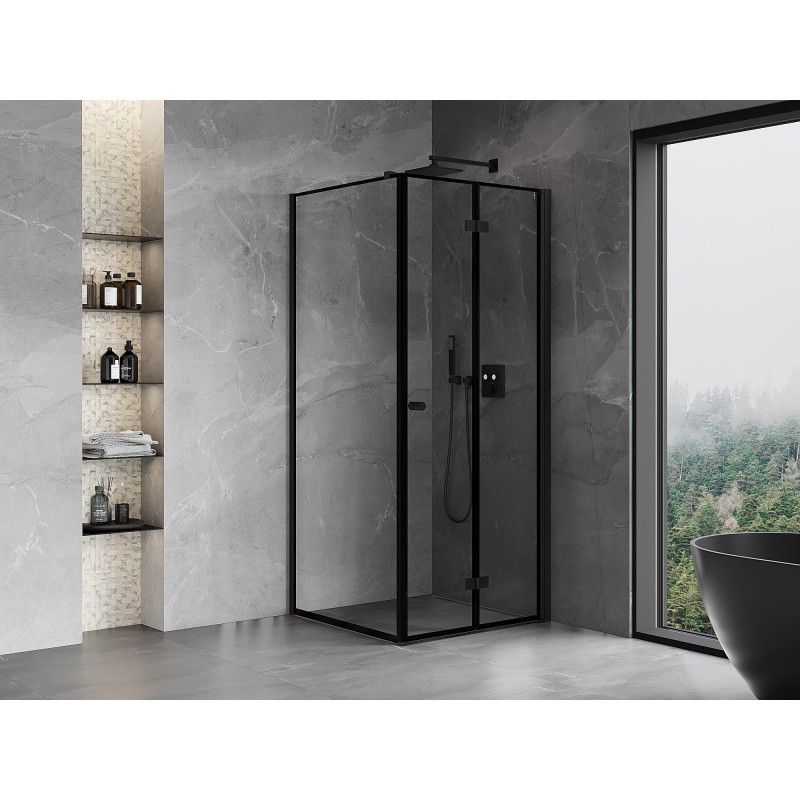 Mexen Mist-F folding shower enclosure right 80 x 80 cm, black frame, black - 8A6T-080-080-70-70-P