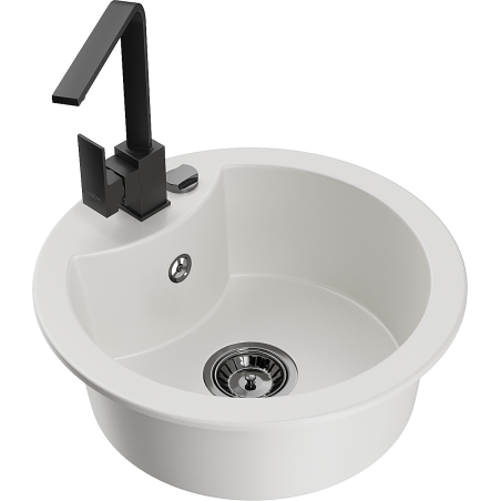 Mexen Diego 1-compartment granite sink with a kitchen mixer tap Rita, White - 6512-20-670300-70
