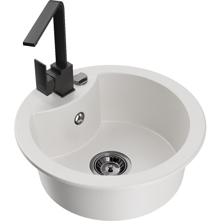 Mexen Diego single-bowl granite sink with Rita kitchen tap, white - 6512-20-670300-70