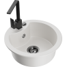 Mexen Diego 1-compartment granite sink with a kitchen mixer tap Rita, White - 6512-20-670300-70