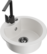 Mexen Diego 1-compartment granite sink with a kitchen mixer tap Rita, White - 6512-20-670300-70