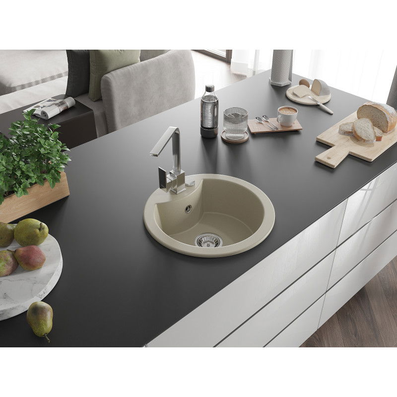 Mexen Diego 1-bowl granite sink with Rita kitchen tap, beige - 6512-69-670300-00
