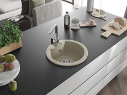 Mexen Diego 1-bowl granite sink with Rita kitchen tap, beige - 6512-69-670300-00