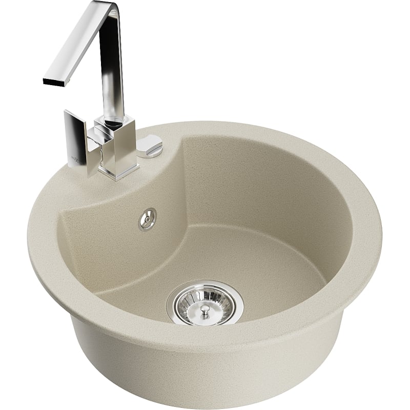 Mexen Diego 1-bowl granite sink with kitchen faucet Rita, beige - 6512-69-670300-00