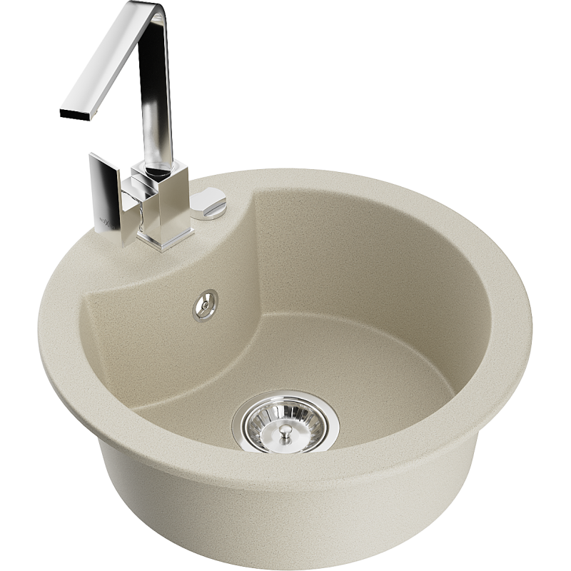 Mexen Diego 1-bowl granite sink with Rita kitchen tap, beige - 6512-69-670300-00