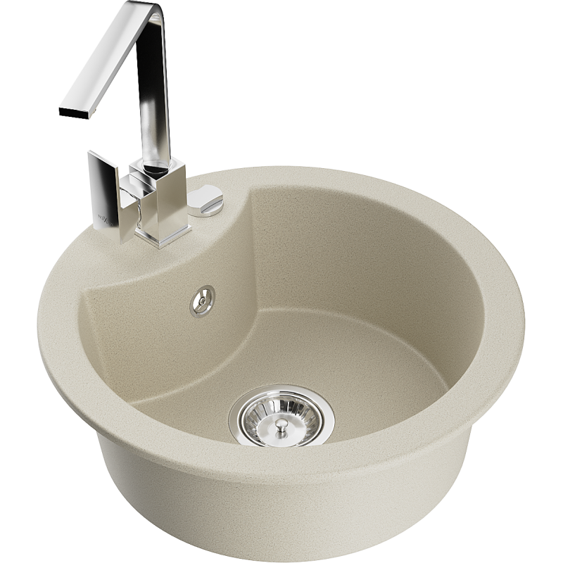 Mexen Diego 1-compartment granite sink with a kitchen mixer tap Rita, Beige - 6512-69-670300-00