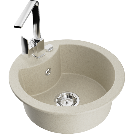 Mexen Diego 1-bowl granite sink with kitchen faucet Rita, beige - 6512-69-670300-00