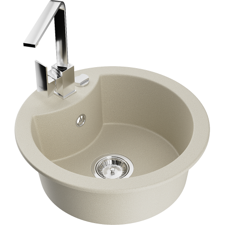 Mexen Diego 1-bowl granite sink with Rita kitchen tap, beige - 6512-69-670300-00
