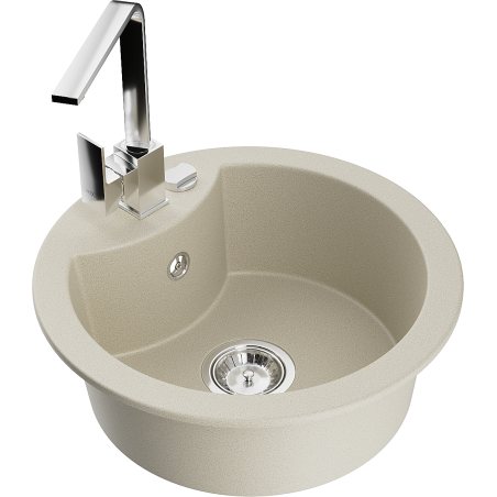 Mexen Diego 1-compartment granite sink with a kitchen mixer tap Rita, Beige - 6512-69-670300-00