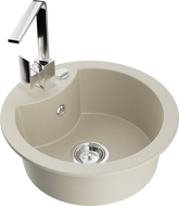 Mexen Diego 1-compartment granite sink with a kitchen mixer tap Rita, Beige - 6512-69-670300-00