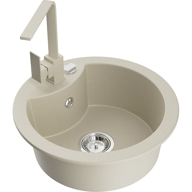 Mexen Diego 1-compartment granite sink with a kitchen mixer tap Rita, Beige - 6512-69-670300-69