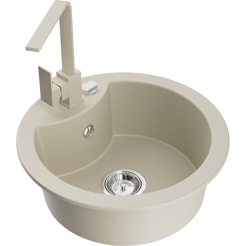 Mexen Diego granite kitchen sink 1-bowl with kitchen faucet Rita, beige - 6512-69-670300-69