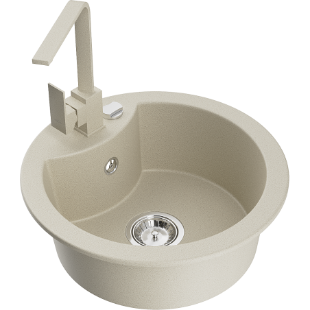 Mexen Diego granite kitchen sink with 1 bowl and Rita kitchen faucet, beige - 6512-69-670300-69