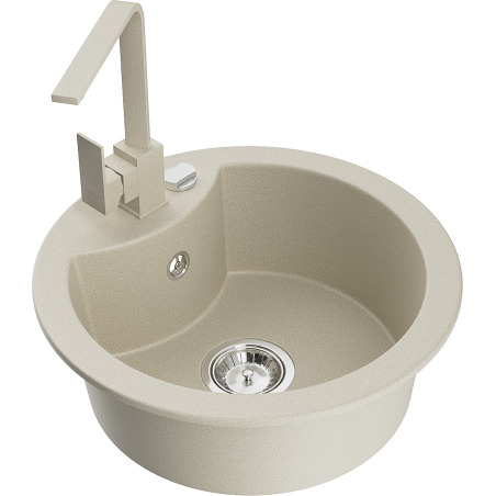Mexen Diego granite sink single bowl with Rita kitchen tap, beige - 6512-69-670300-69