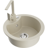 Mexen Diego granite kitchen sink with 1 bowl and Rita kitchen faucet, beige - 6512-69-670300-69