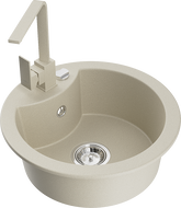 Mexen Diego 1-compartment granite sink with a kitchen mixer tap Rita, Beige - 6512-69-670300-69