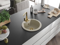 Mexen Diego granite kitchen sink 1-bowl with kitchen faucet Rita, beige - 6512-69-670300-50