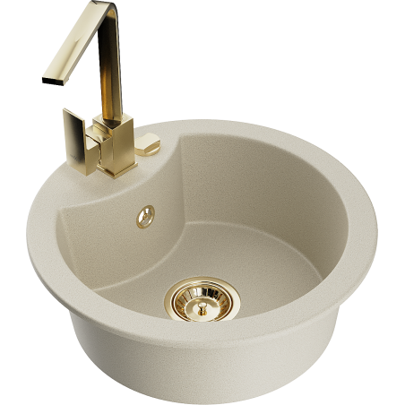 Mexen Diego 1-bowl granite sink with Rita kitchen faucet, beige - 6512-69-670300-50