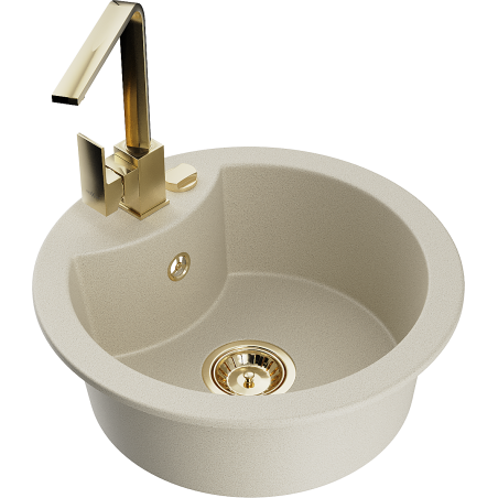 Mexen Diego granite kitchen sink 1-bowl with kitchen faucet Rita, beige - 6512-69-670300-50