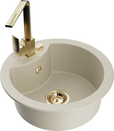 Mexen Diego 1-compartment granite sink with a kitchen mixer tap Rita, Beige - 6512-69-670300-50