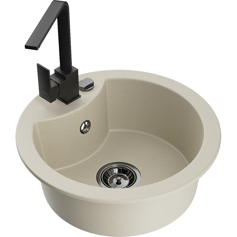 Mexen Diego 1-bowl granite sink with Rita kitchen faucet, beige - 6512-69-670300-70