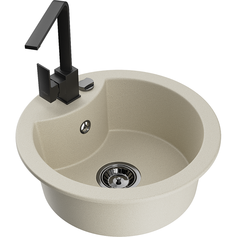Mexen Diego single-bowl granite kitchen sink with Rita tap, beige - 6512-69-670300-70