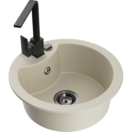 Mexen Diego 1-bowl granite sink with Rita kitchen faucet, beige - 6512-69-670300-70
