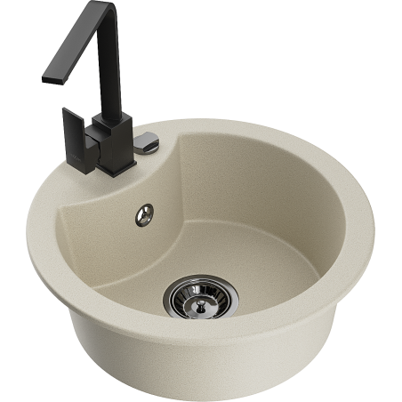 Mexen Diego single-bowl granite kitchen sink with Rita tap, beige - 6512-69-670300-70