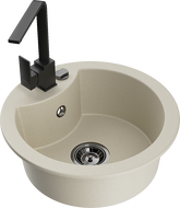 Mexen Diego 1-compartment granite sink with a kitchen mixer tap Rita, Beige - 6512-69-670300-70