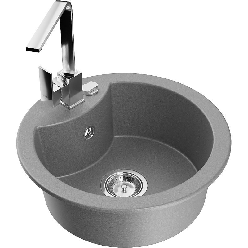 Mexen Diego 1-compartment granite sink with a kitchen mixer tap Rita, Grey - 6512-71-670300-00