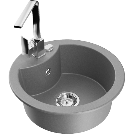 Mexen Diego 1-bowl granite sink with Rita kitchen tap, grey - 6512-71-670300-00