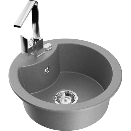 Mexen Diego 1-compartment granite sink with a kitchen mixer tap Rita, Grey - 6512-71-670300-00