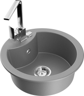 Mexen Diego 1-compartment granite sink with a kitchen mixer tap Rita, Grey - 6512-71-670300-00