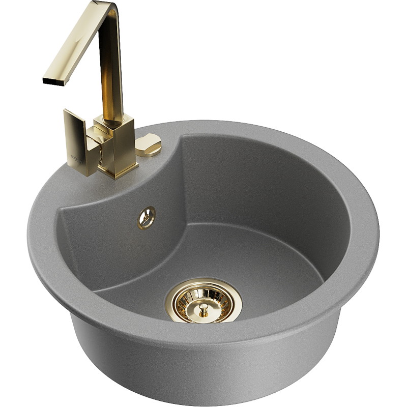 Mexen Diego granite single-bowl sink with Rita kitchen faucet, gray - 6512-71-670300-50